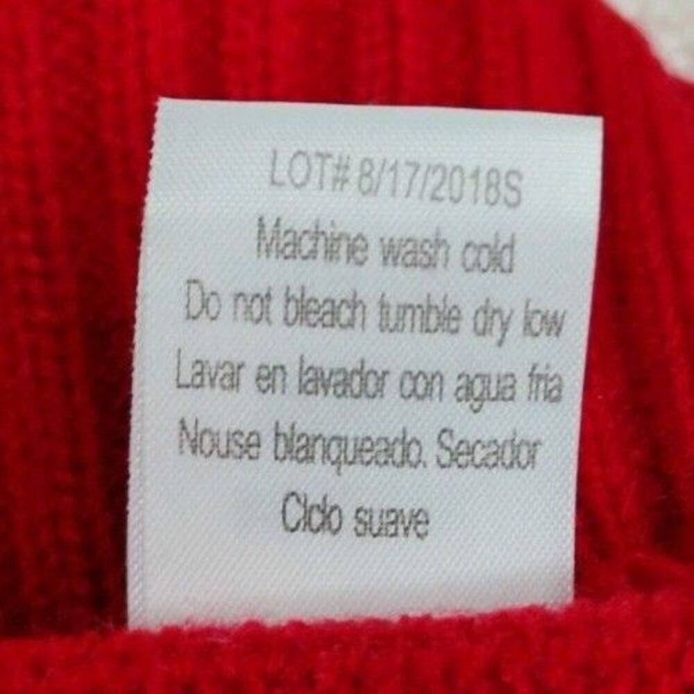 Poof Mrs. Claus V-Neck Intarsia Knit Ugly Christmas Sweater Red/Green M - Picture 7 of 8